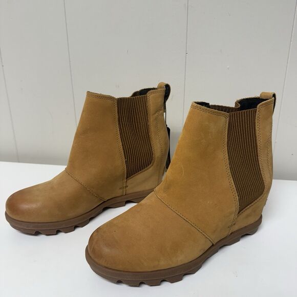 SOREL Joan of Arctic Wedge II Camel Tan Chelsea Leather Boots Women's 9 New - Picture 2 of 13
